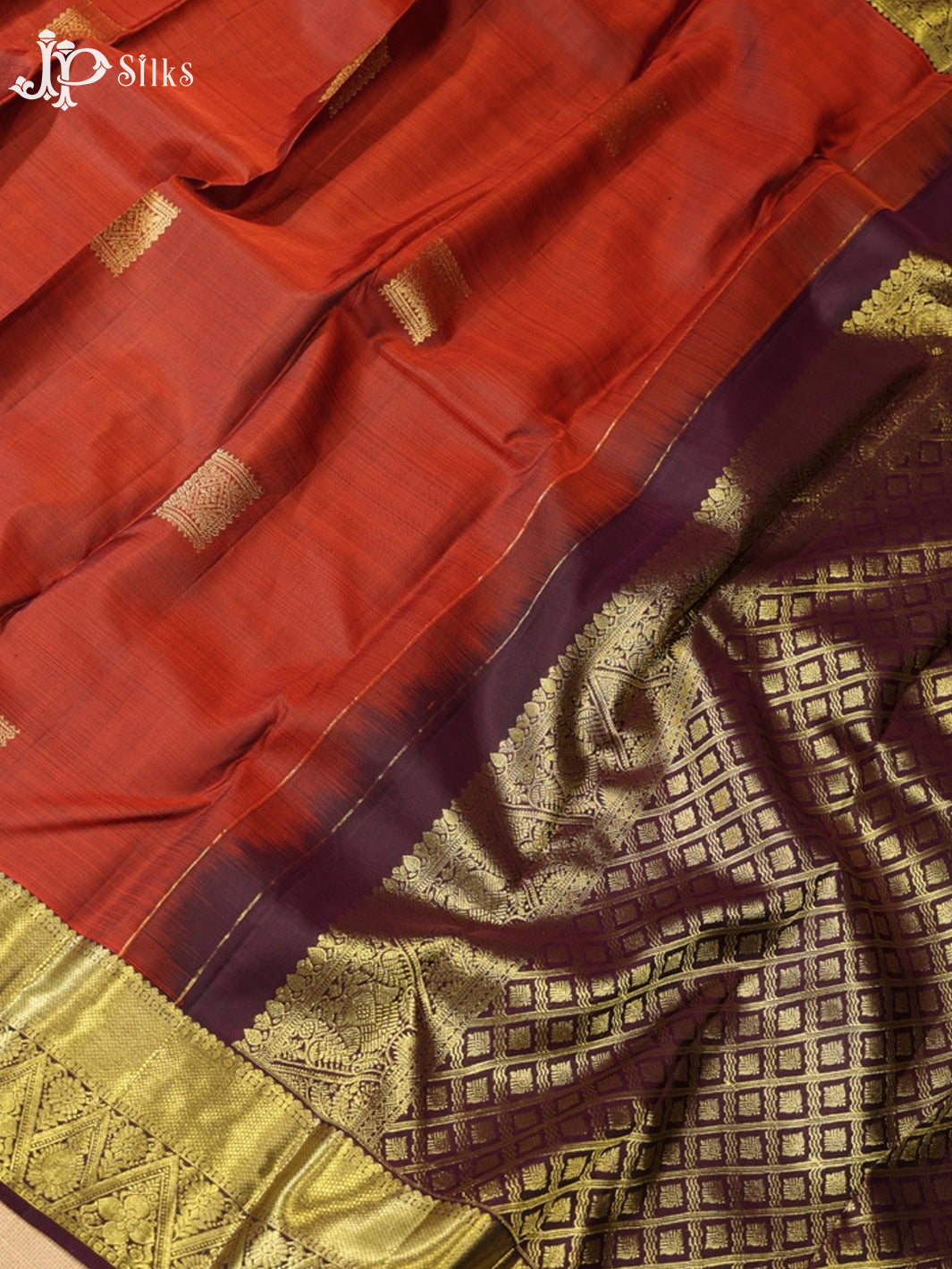 Rust Orange & Brown Kanchipuram Silk Saree - G875