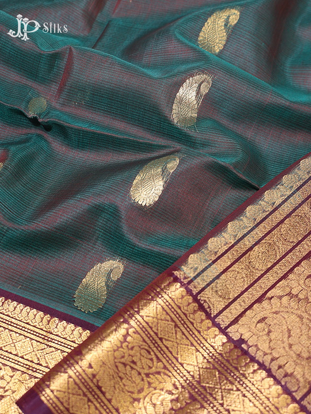Steel Blue and Deep Purple Kora Cotton Saree - G921