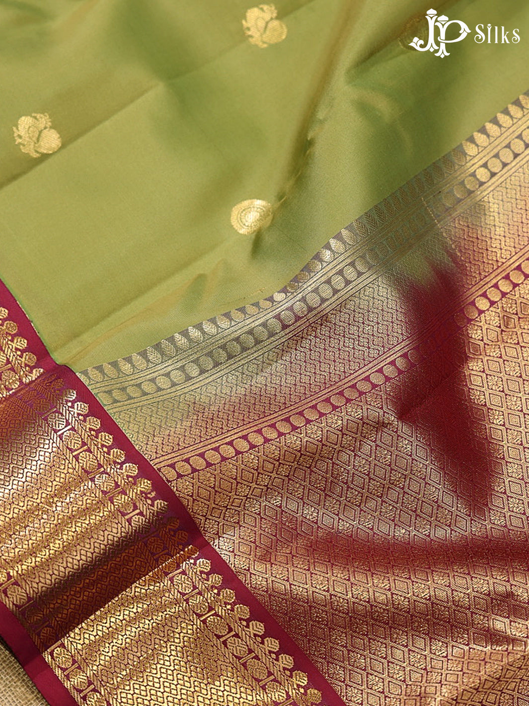 Light Olive Green & Maroon Pure Silk Mix Saree - G947
