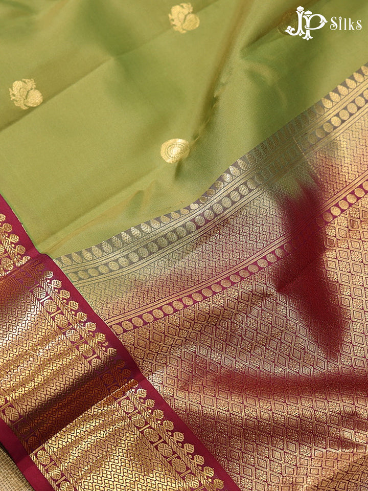 Light Olive Green & Maroon Pure Silk Mix Saree - G947