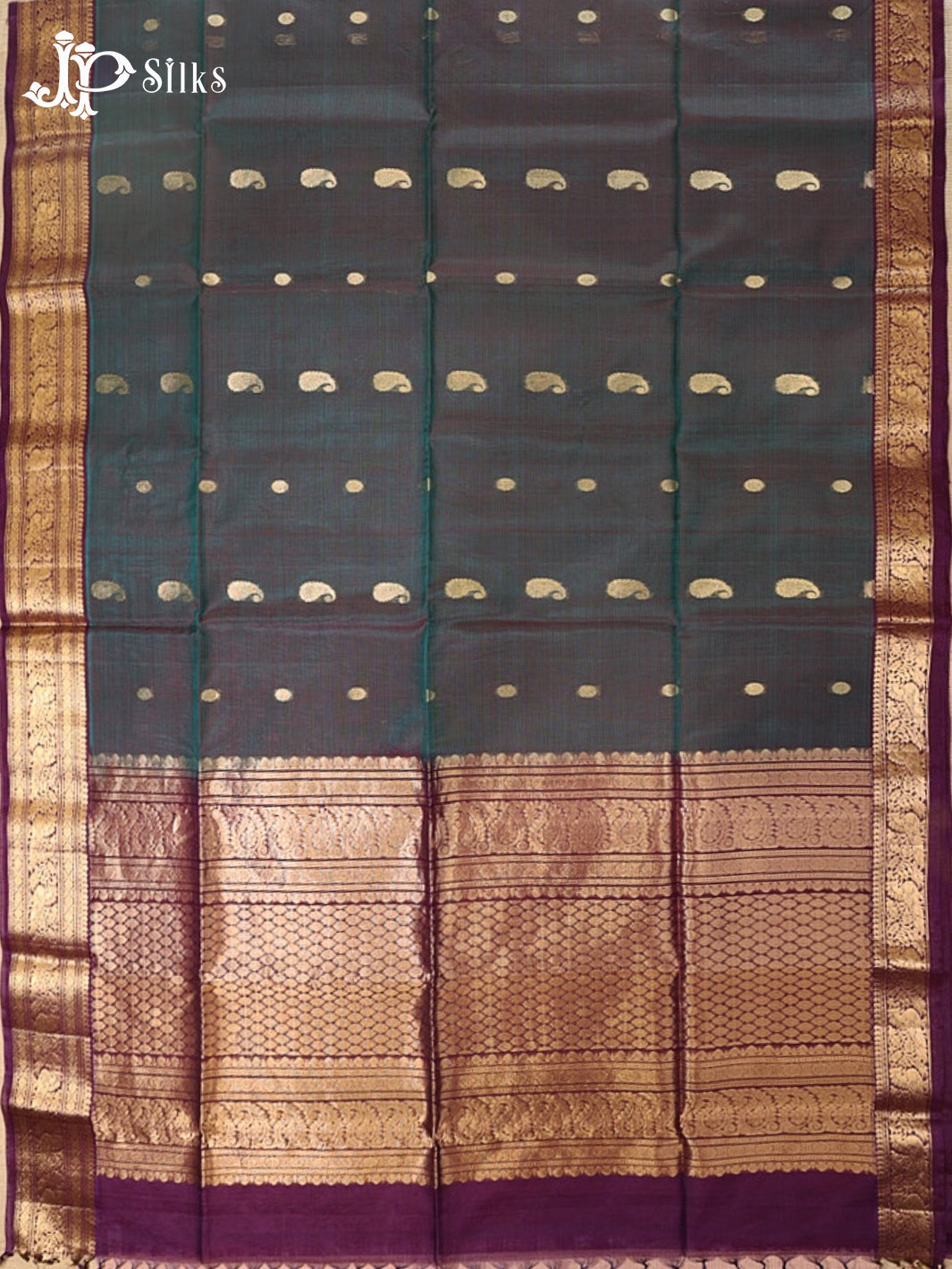 Steel Blue and Deep Purple Kora Cotton Saree - G921