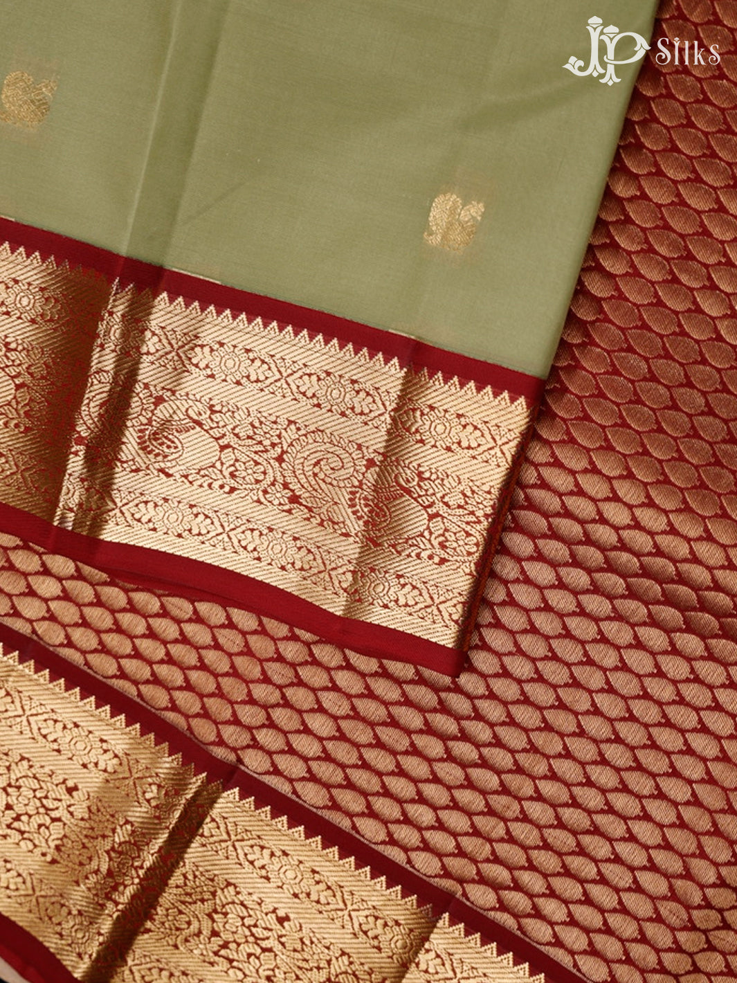 Elaichi Green and Maroon Pure Silk Mixed Saree - G374