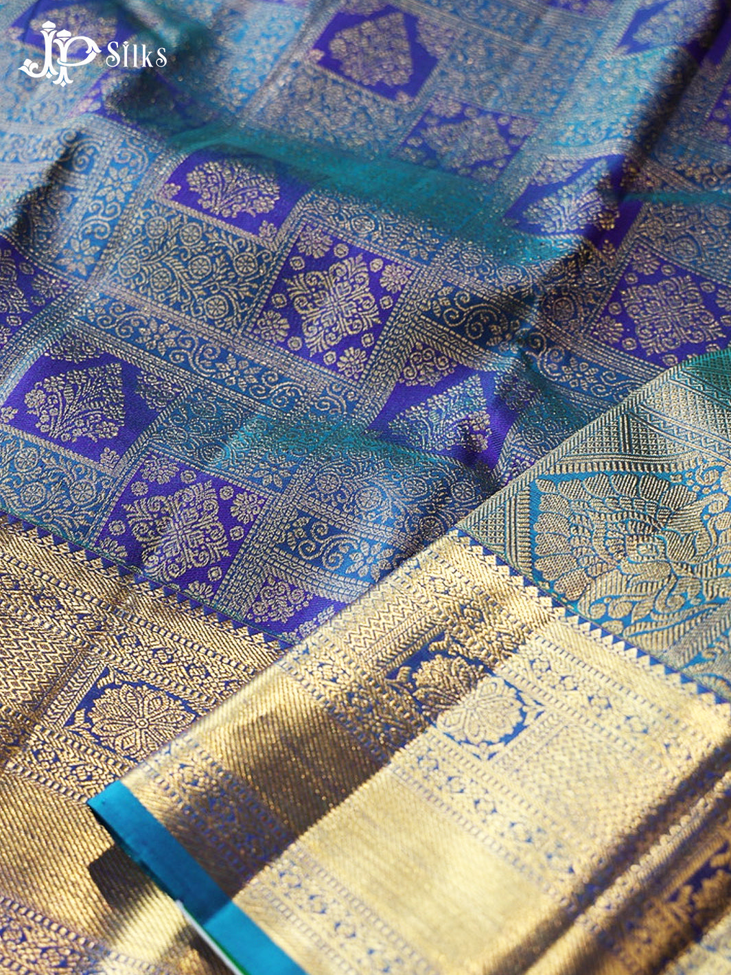 Dual Shade Peacock Green & Blue Kanchipuram Silk Saree - G857
