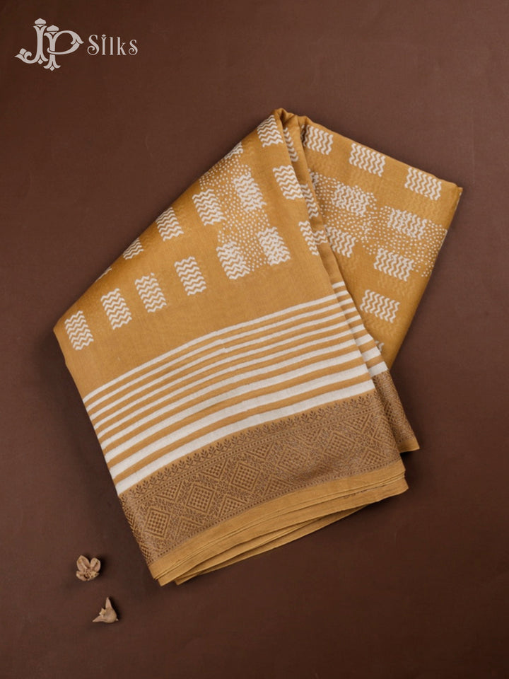 Mustard Yellow Semi Chanderi Saree - F2807