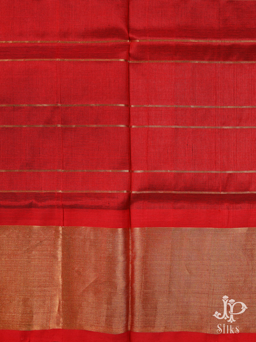 Off-White and Red Silk Cotton Saree - D34 - View 3