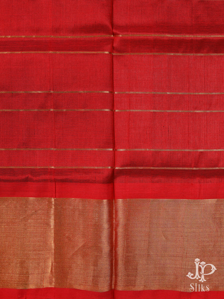 Off-White and Red Silk Cotton Saree - D34 - View 3