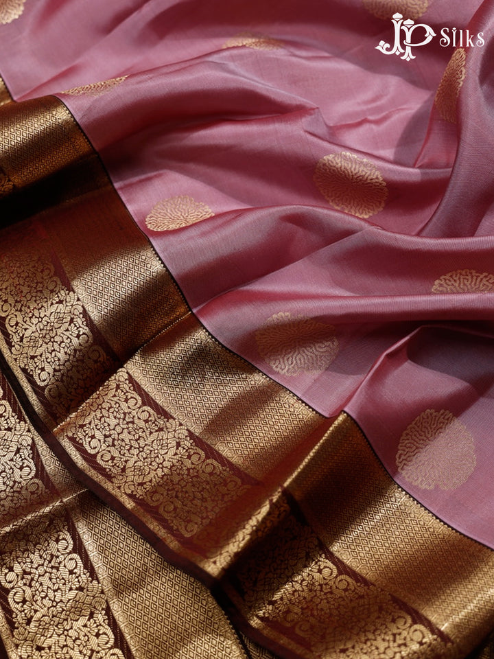 Dark Mauve and Brown Pure Silk Mixed Saree - G387