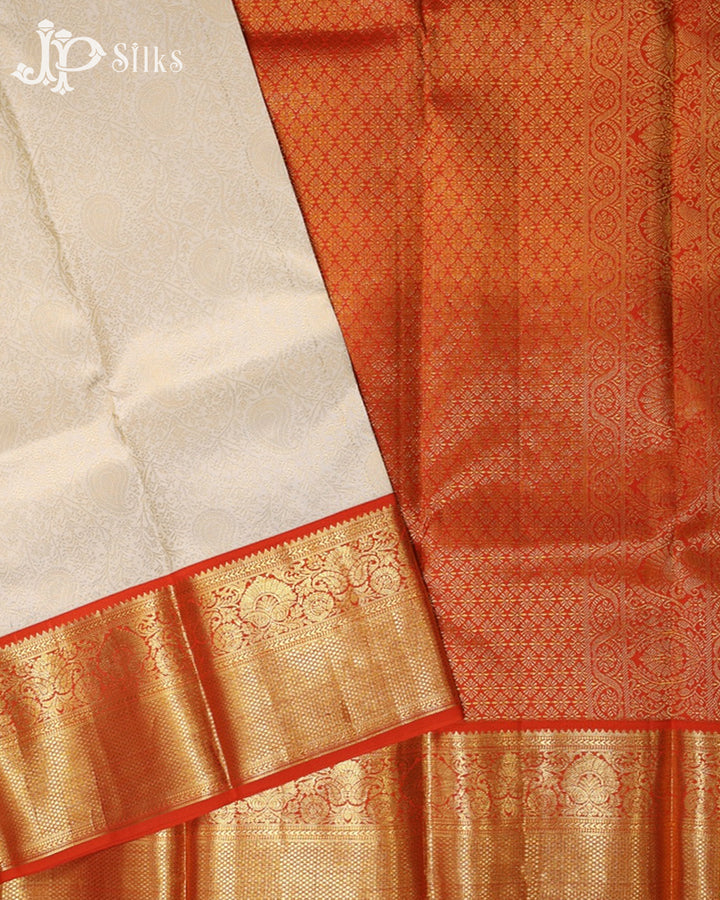 White & Red Kanchipuram Silk Saree - G854