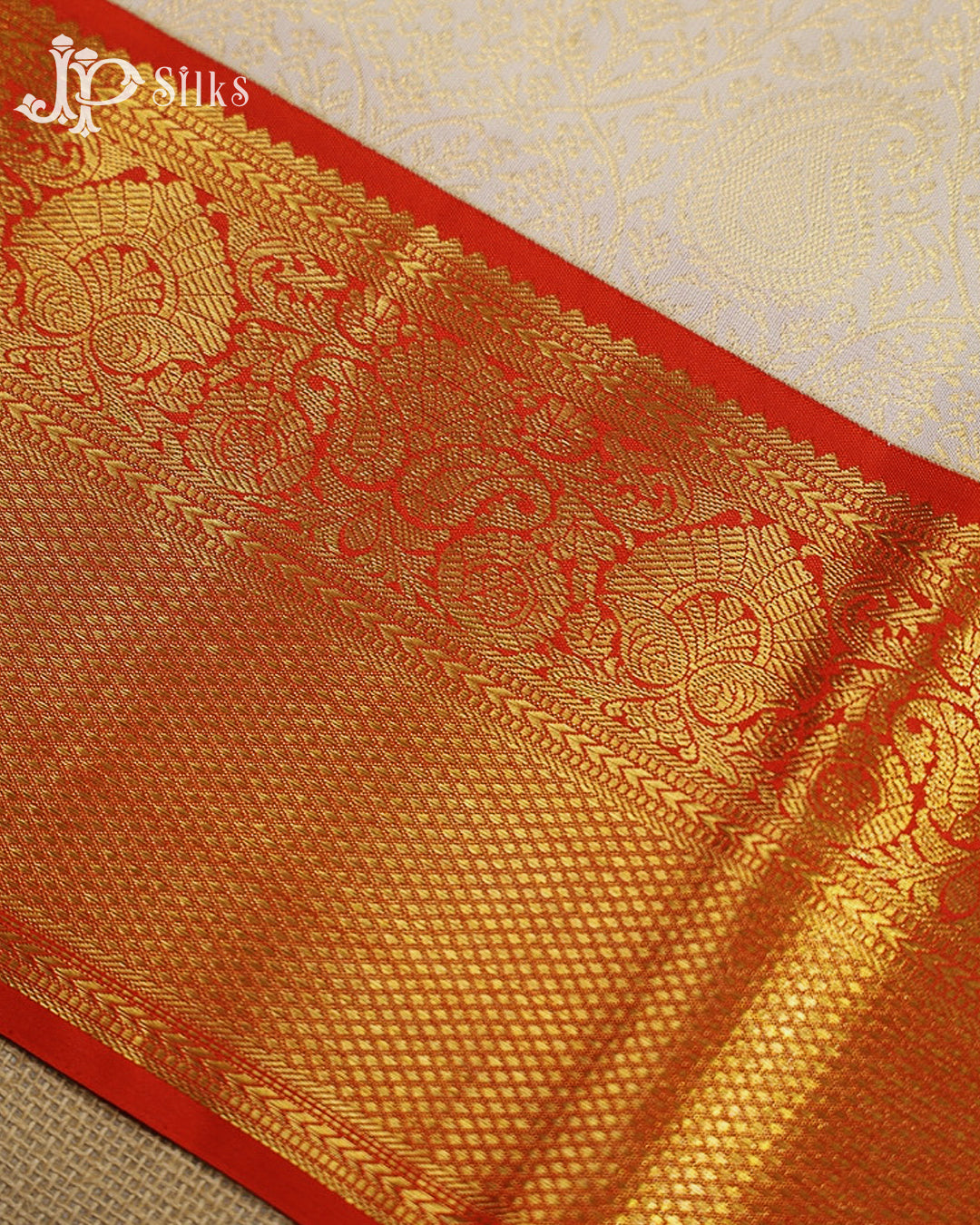 White & Red Kanchipuram Silk Saree - G854