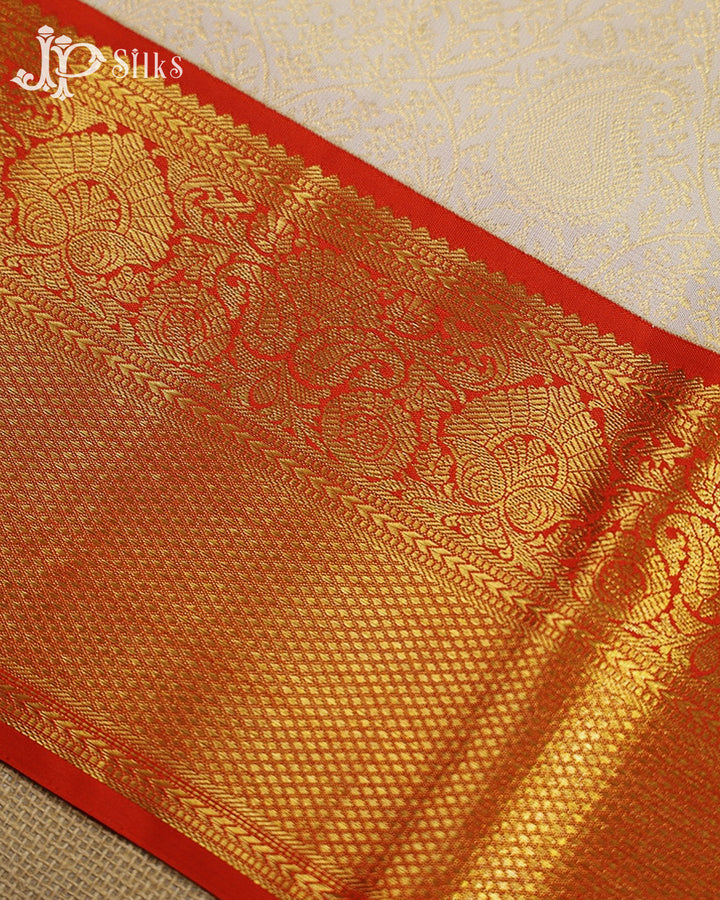 White & Red Kanchipuram Silk Saree - G854