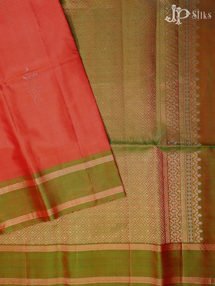 Burnt Orange and Manthulir Green Soft Silk Saree -  F2473