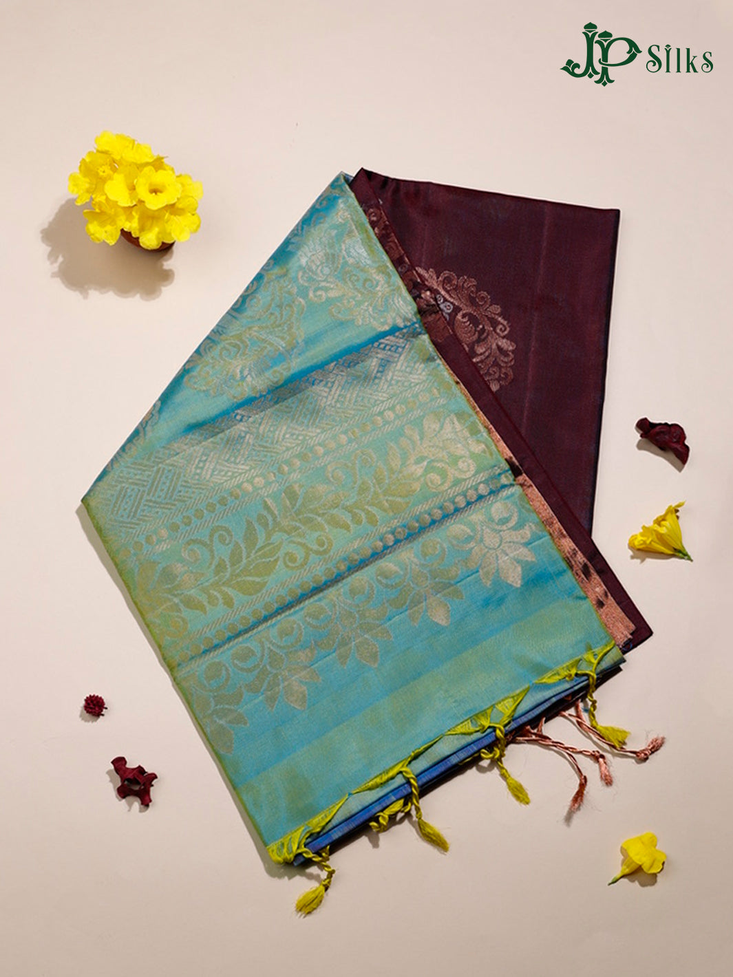 Coffee Brown & Teal Green Soft Silk Saree - D5937-view1