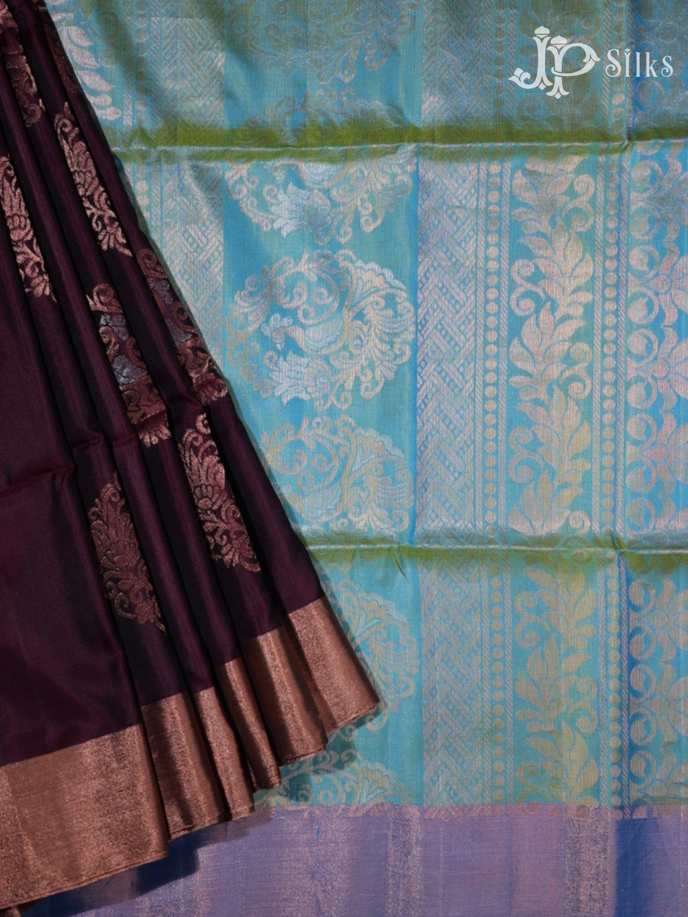 Coffee Brown & Teal Green Soft Silk Saree - D5937-view2