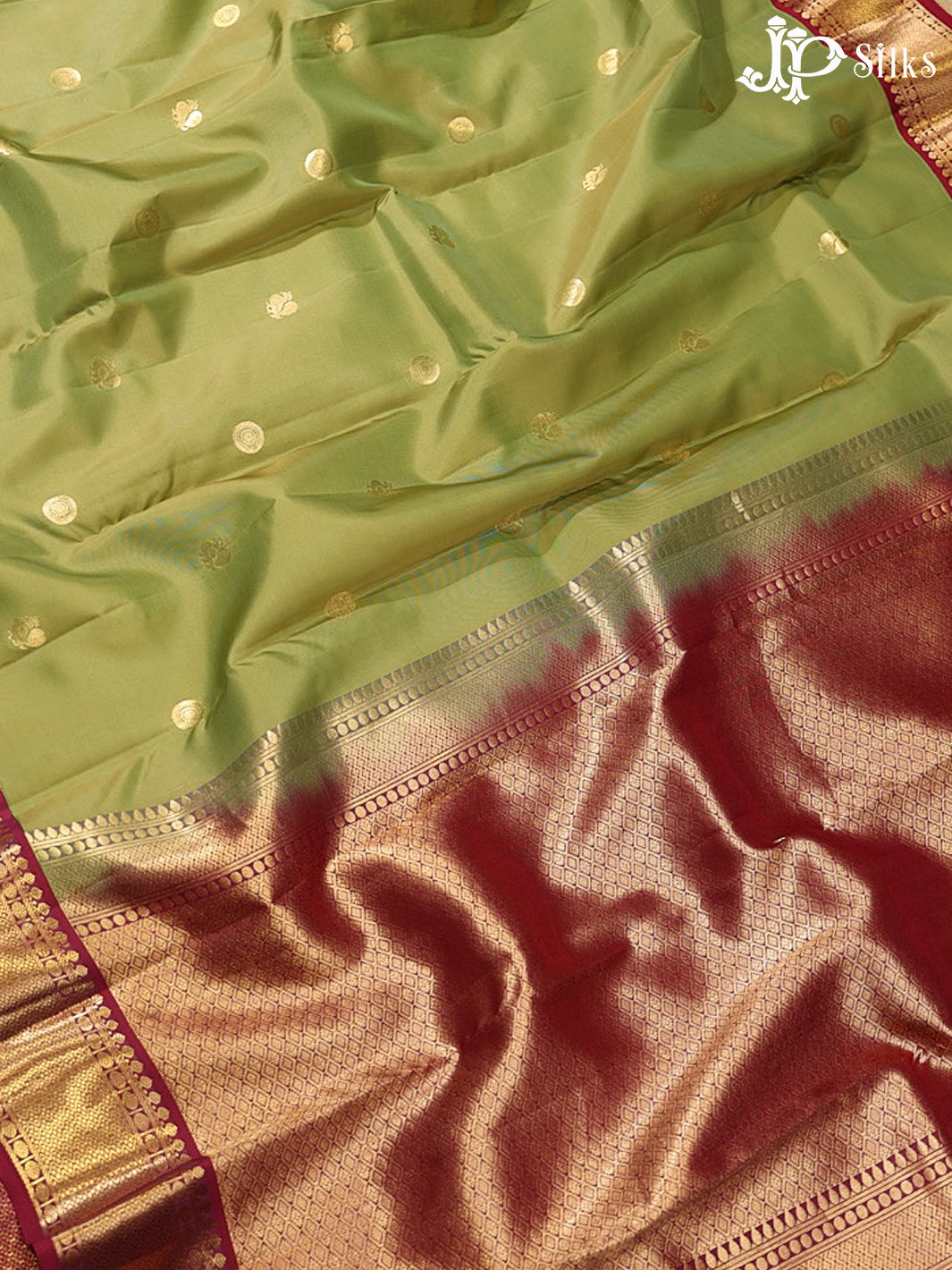 Light Olive Green & Maroon Pure Silk Mix Saree - G947