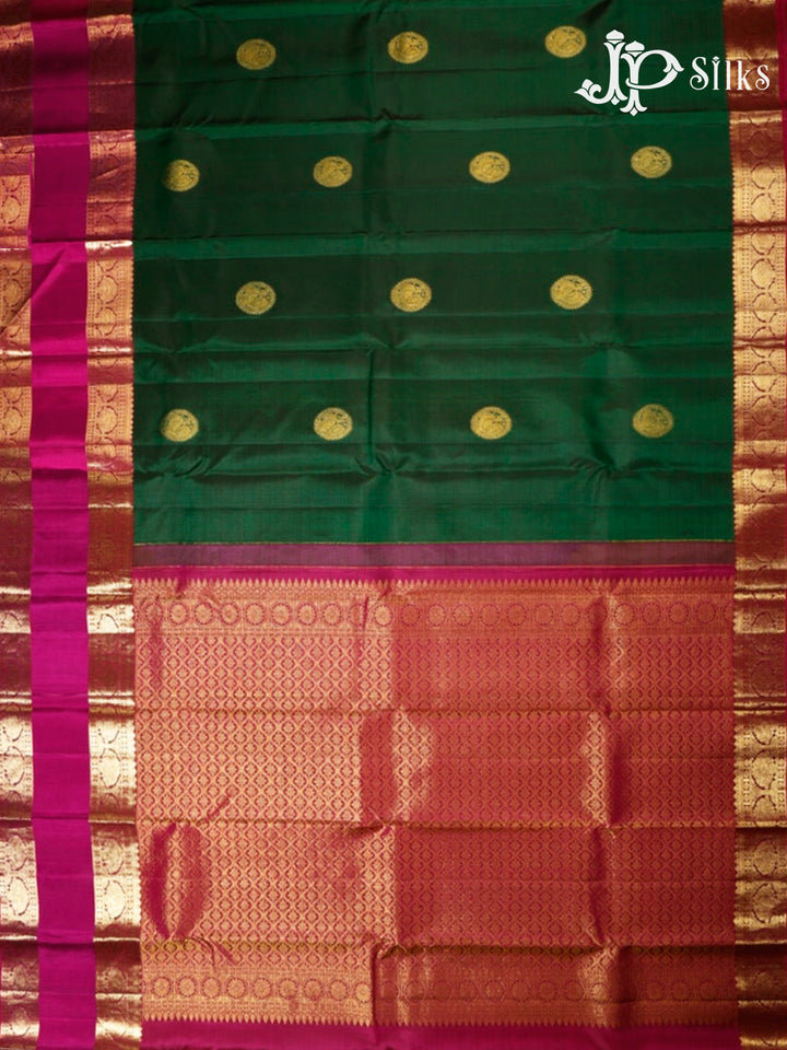 Bottle Green and Magenta Pink Kanchipuram Silk Saree - G363 “View3”