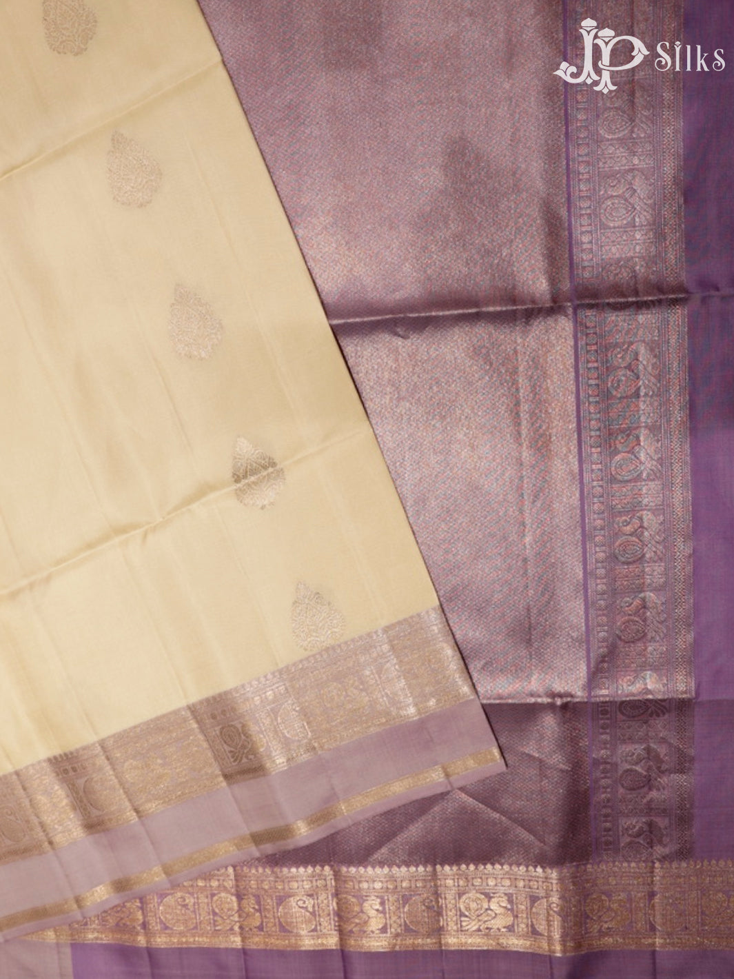 Milk White and Light Lavender Soft Silk Saree - G356