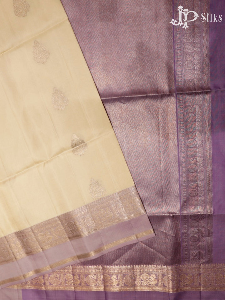 Milk White and Light Lavender Soft Silk Saree - G356