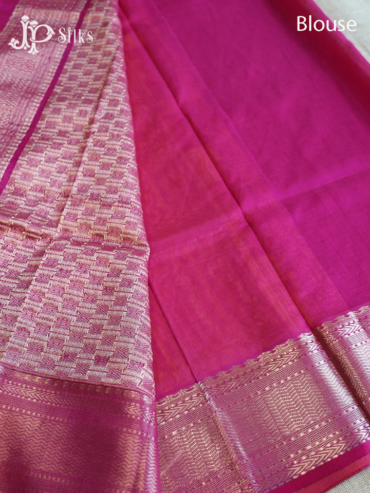 Yellow and Pink Silk Cotton Saree - F2662