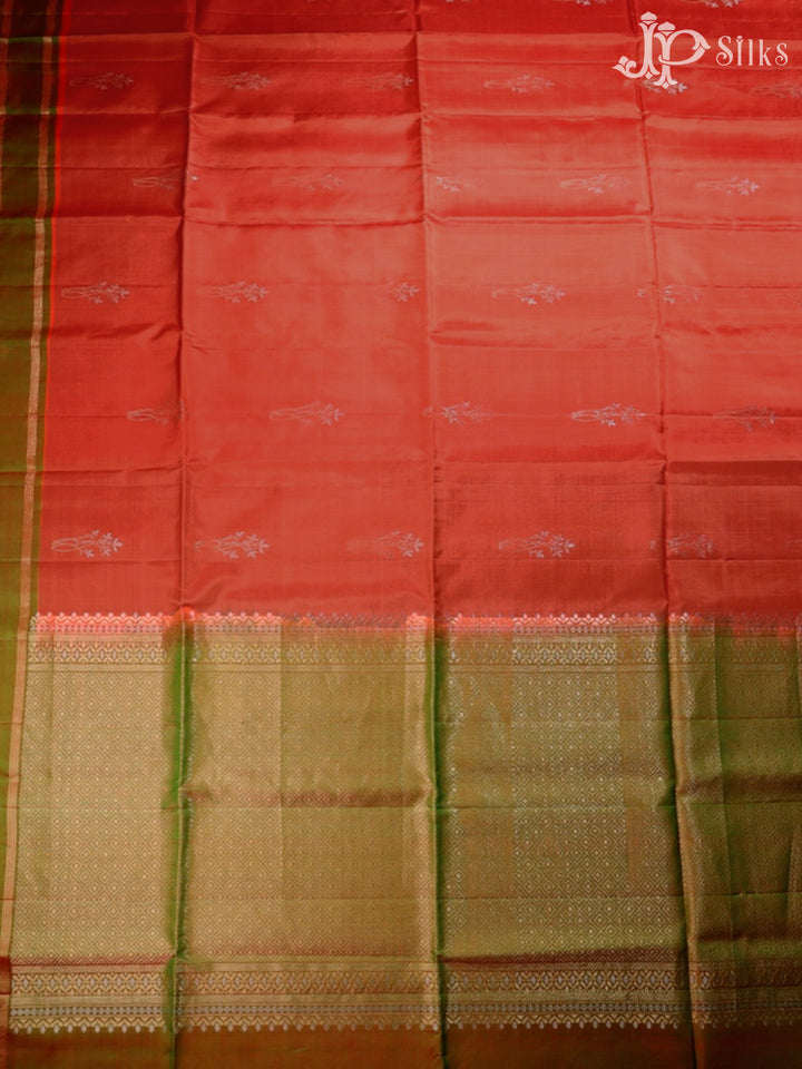 Burnt Orange and Manthulir Green Soft Silk Saree -  F2473