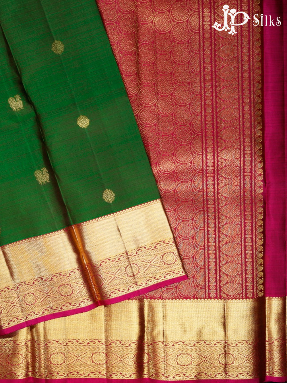 Bottle Green and Pink Kanchipuram Silk Saree - G364 “View2”