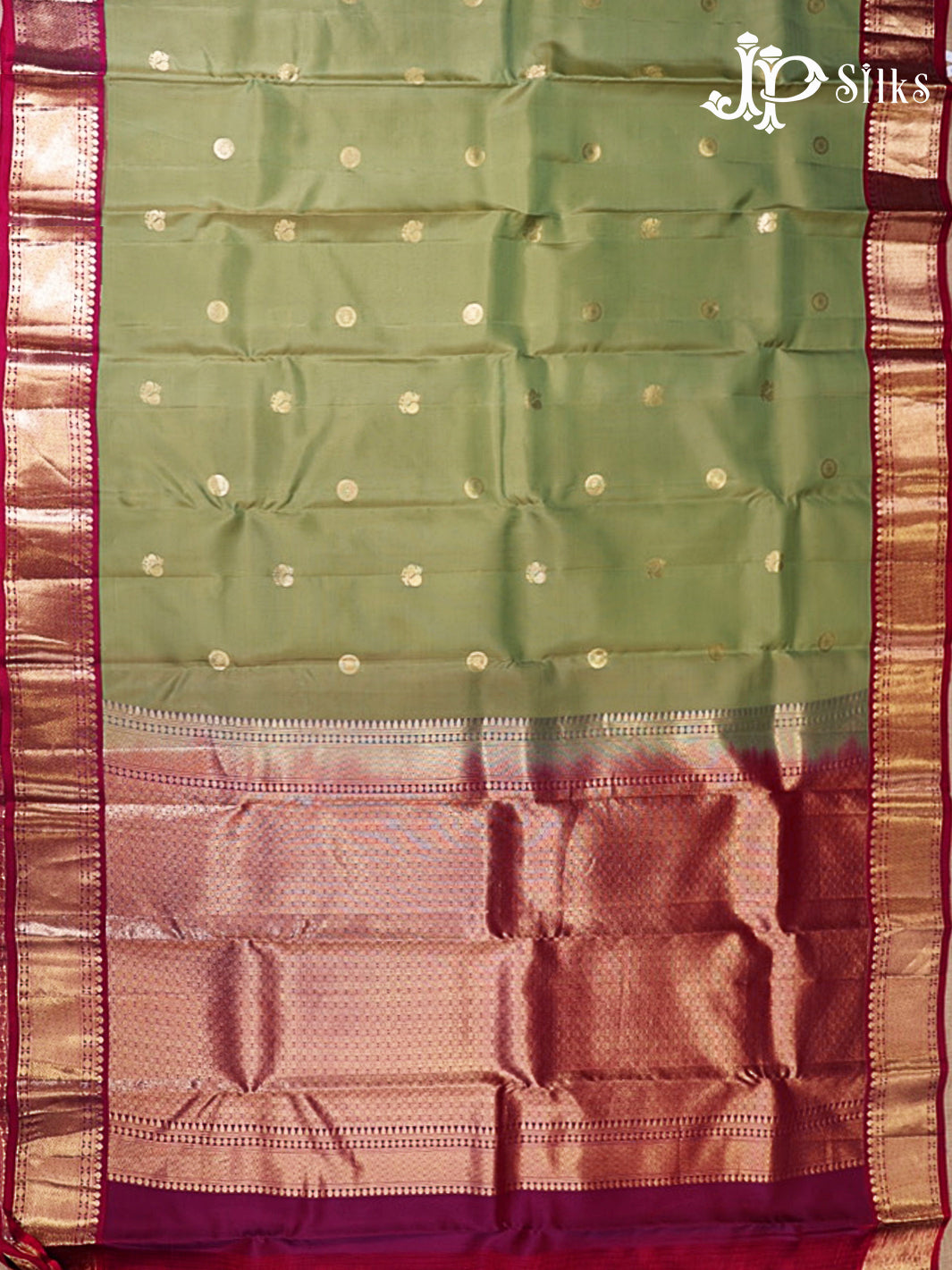 Light Olive Green & Maroon Pure Silk Mix Saree - G947