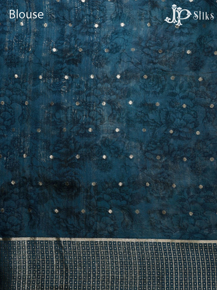 White & Blue Jay Semi Chanderi Saree - G557-view7