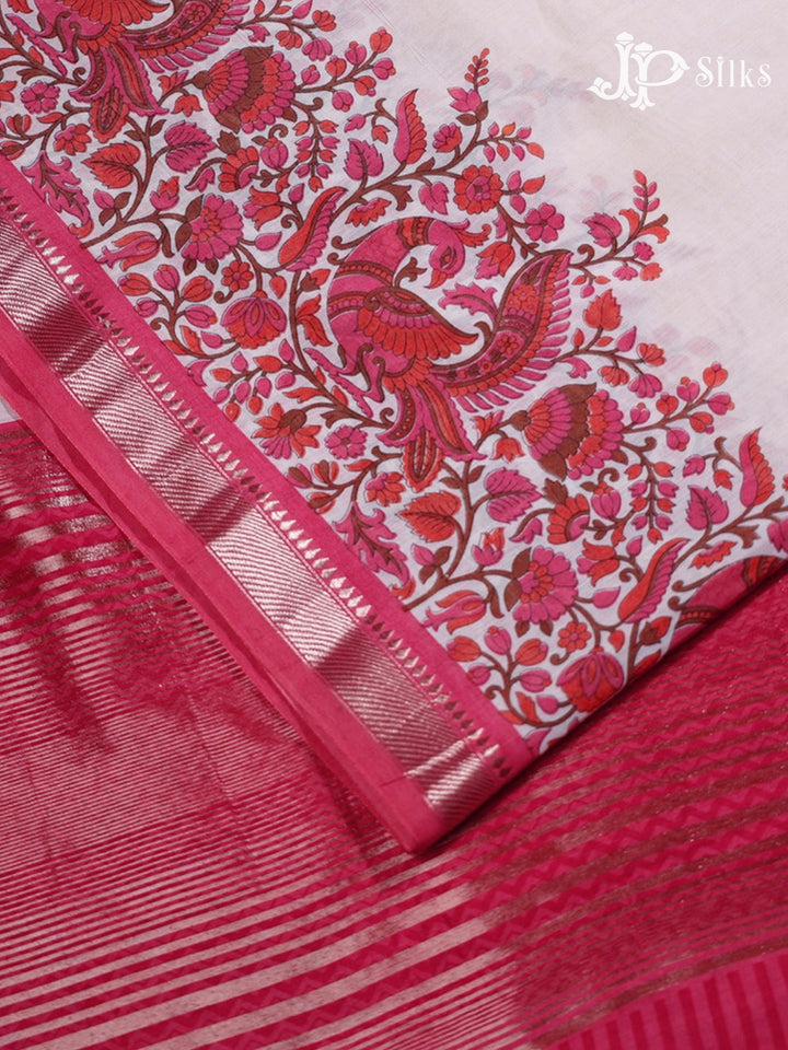 White,Pink & Purple Mix Semi Chanderi Saree - G561-view3