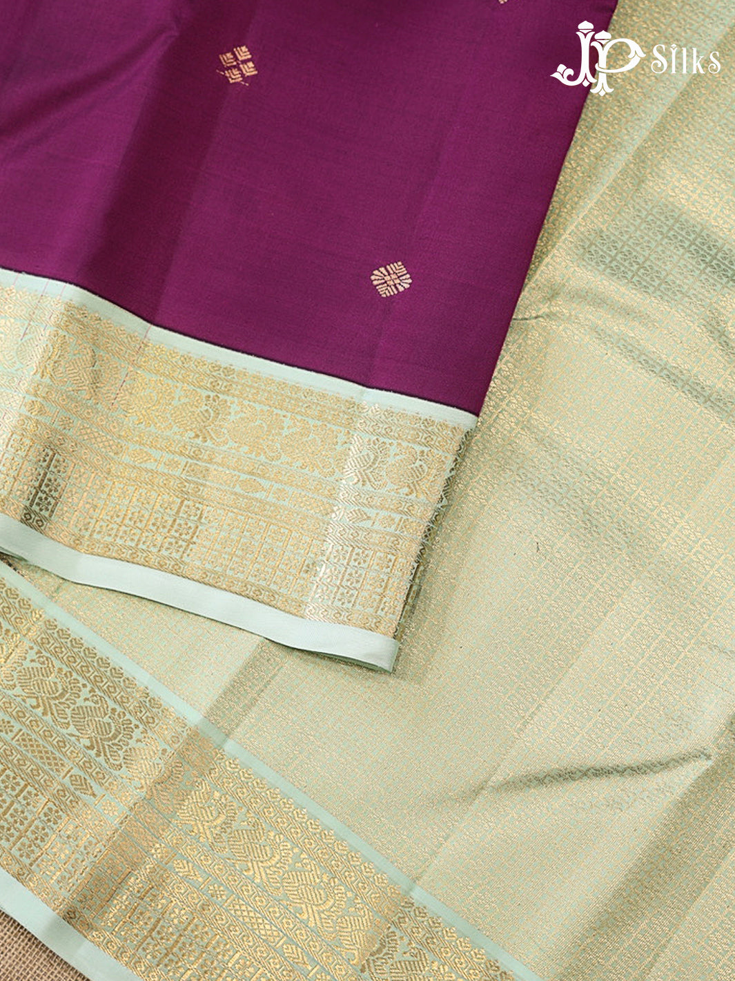 Deep Violet & Pastel Green Pure Silk Mix Saree - G946