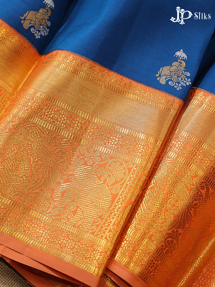 Cobalt Blue & Dark Peach Kanchipuram Silk Saree - G849 -view6