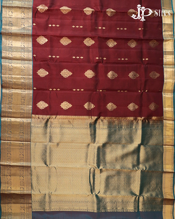 Maroon & Peacock Blue Pure Silk Mix Saree - G933