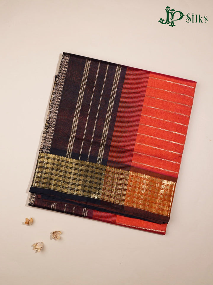 Dual shade Rust Brown and Black Silk Cotton Saree - F345
