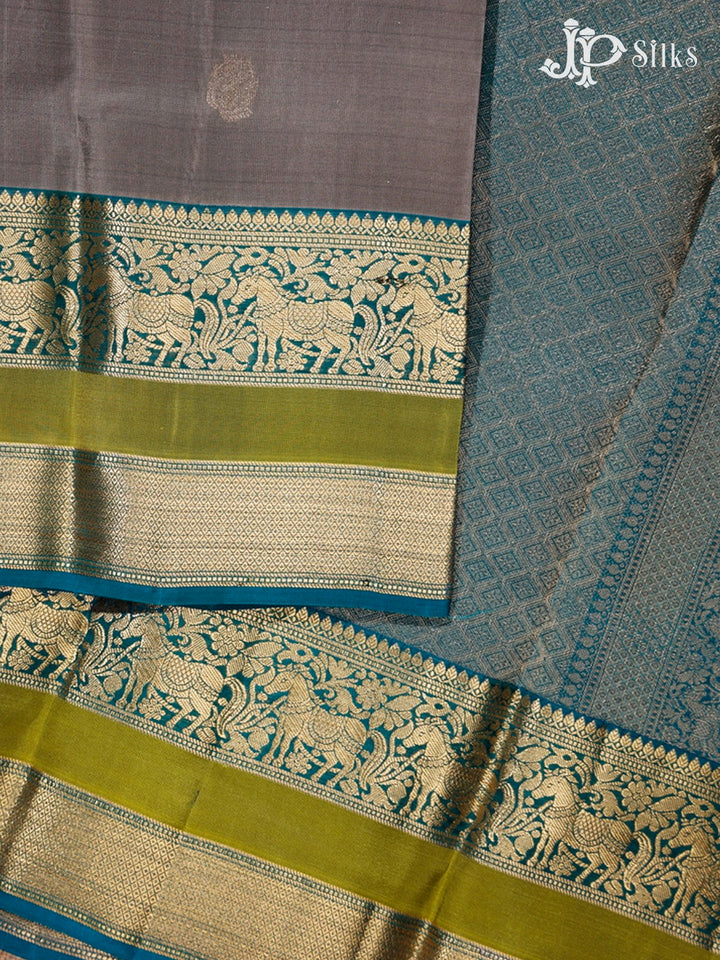 Grey & Rama Green Pure Silk Mix Saree - G348-view3