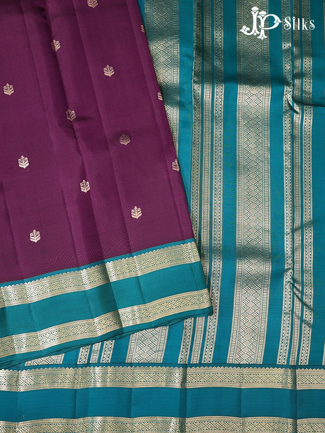 Deep Purple & Teal Green Pure Silk Mix Saree - G944