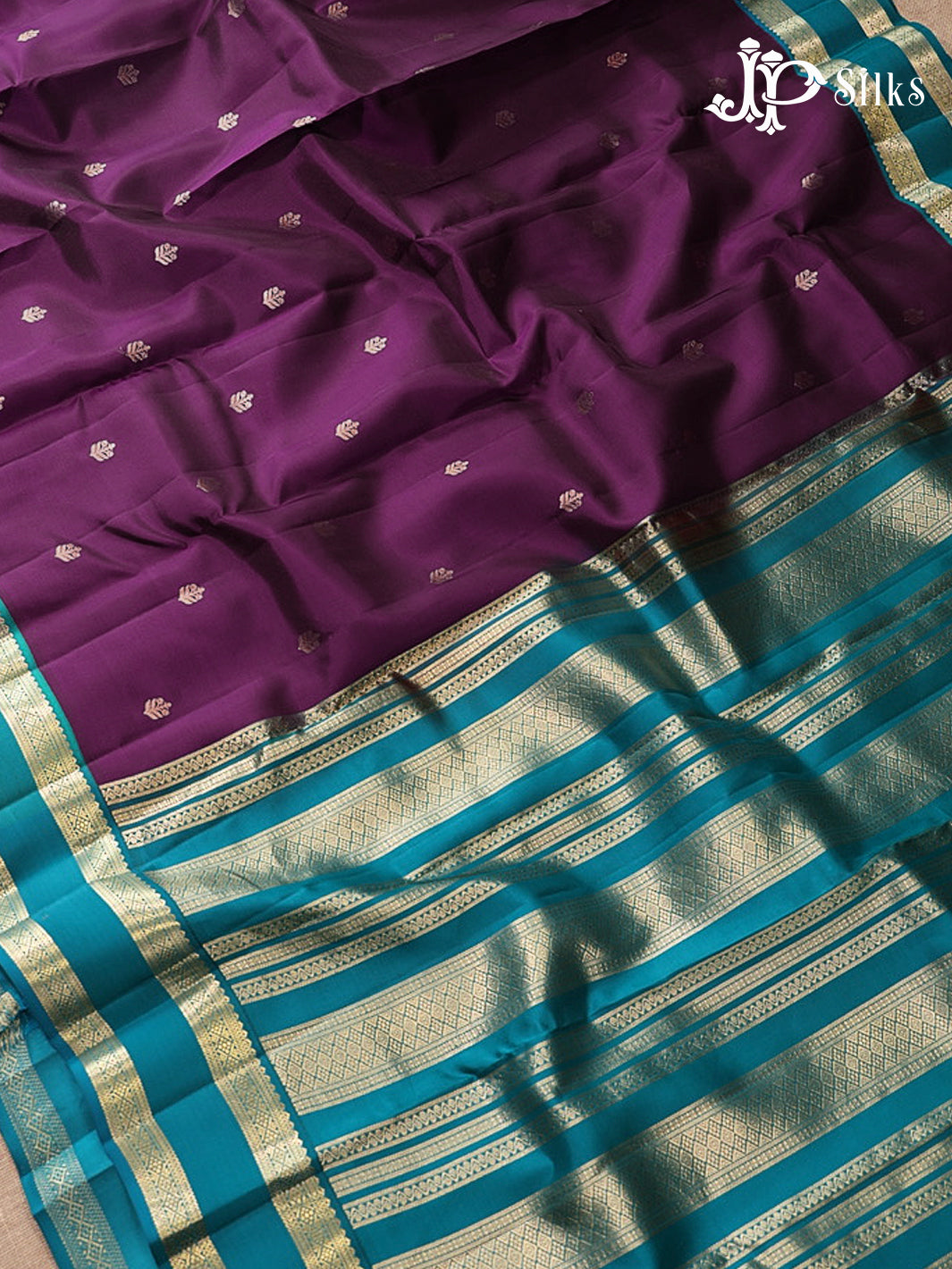 Deep Purple & Teal Green Pure Silk Mix Saree - G944