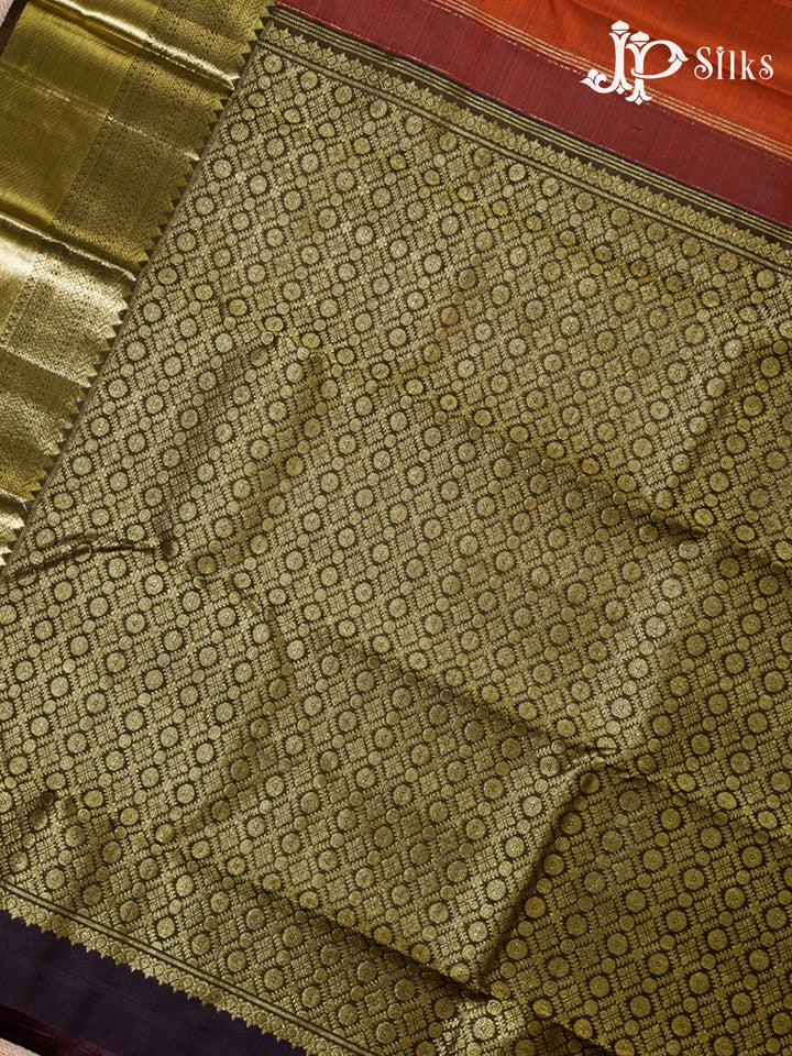 Rust Orange and Brown Kanchipuram Silk Saree - G378 “view3”