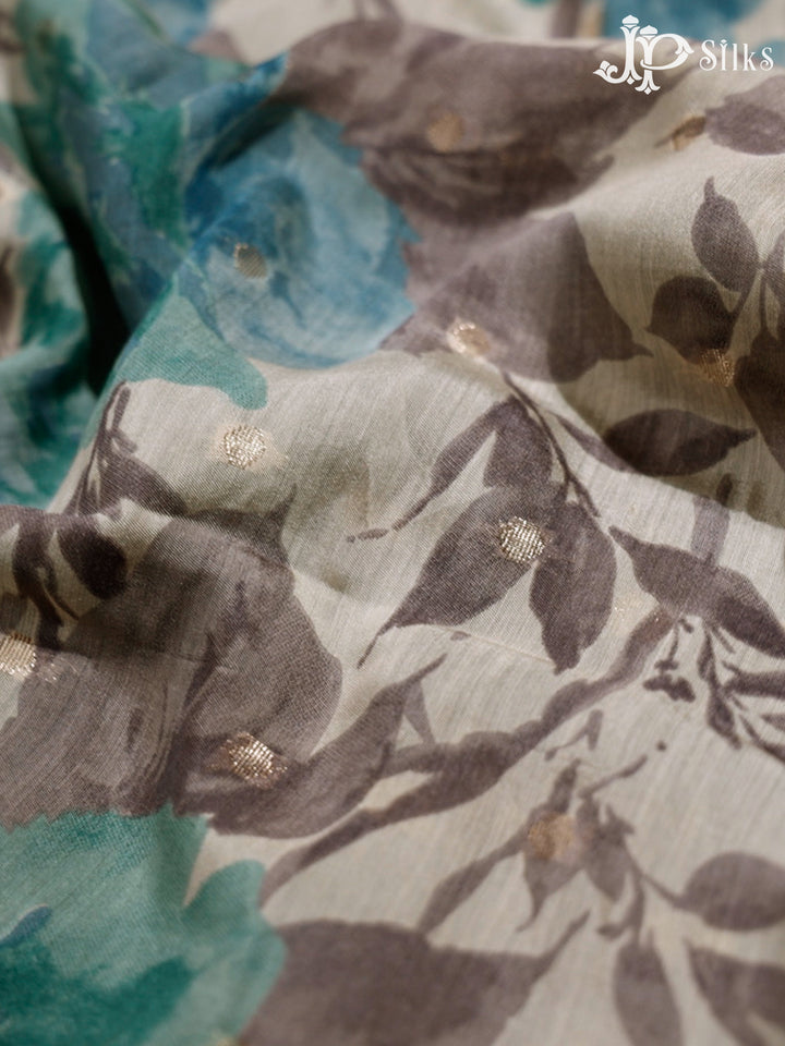 White & Blue Jay Semi Chanderi Saree - G557-view4