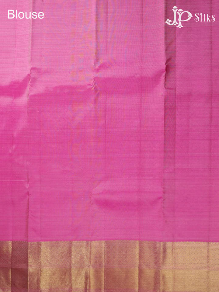 Pastel Lemon Green with Candy Pink Zari Kanjivaram Silk Saree - G40