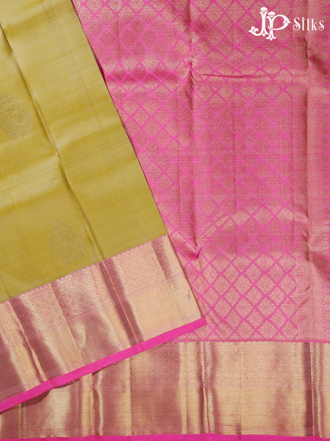 Pastel Lemon Green with Candy Pink Zari Kanjivaram Silk Saree - G40