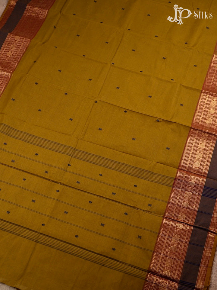 Dark Mustard And Light Maroon Theni Cotton Saree - G95