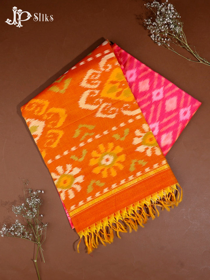 Pink and Mustard Kora Cotton Saree - G341