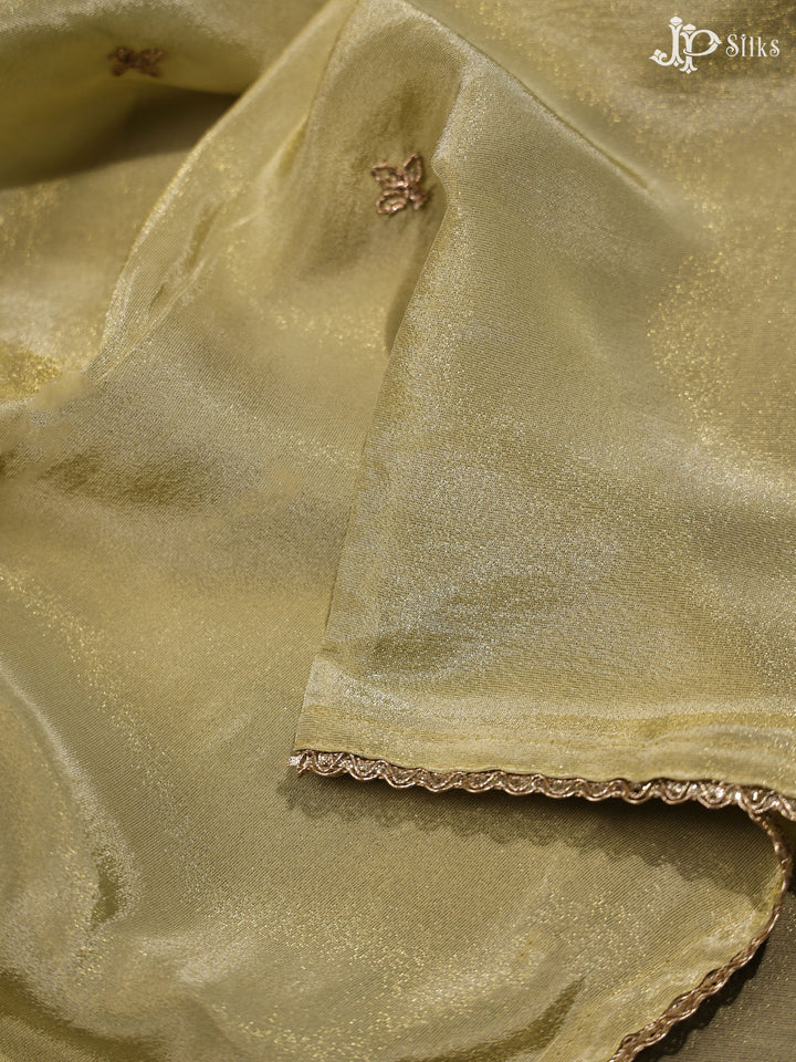 Green and Peach Banaras Cotton Unstiched Chudidhar Material - E1878 - View 3