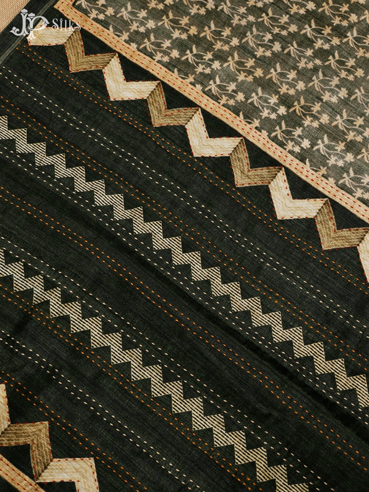 Elephant Grey And Black Semi Tussar Saree - E3265