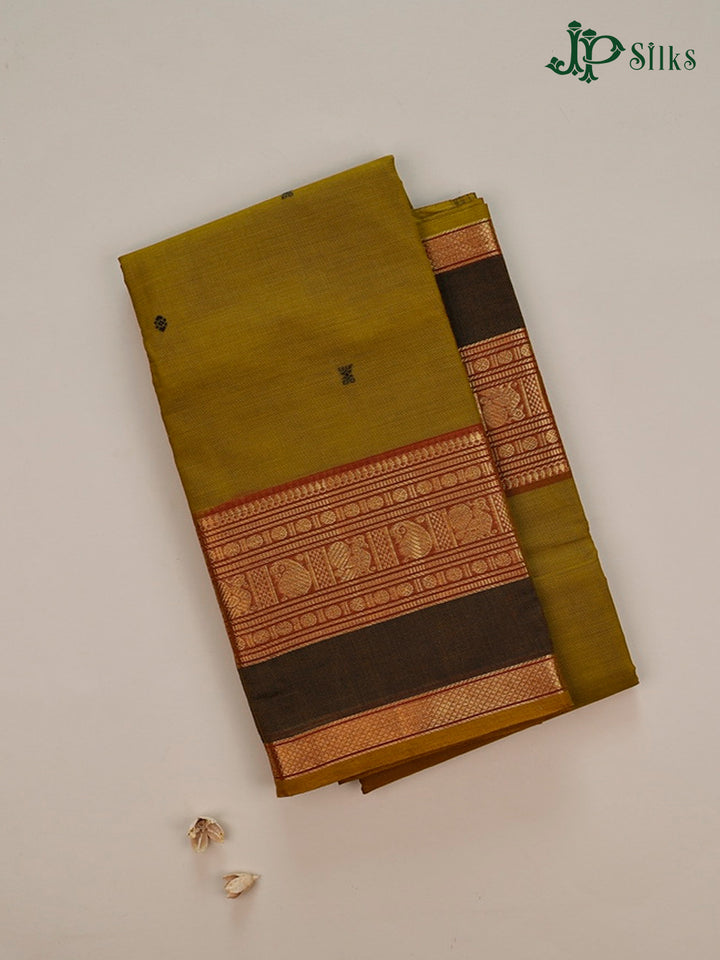 Dark Mustard And Light Maroon Theni Cotton Saree - G95
