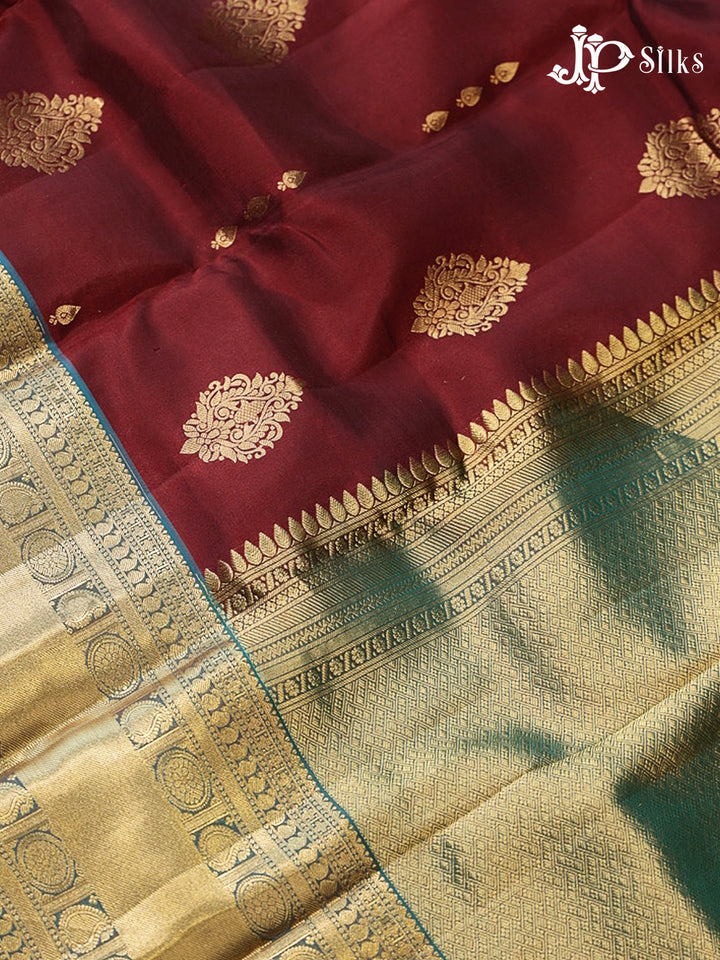 Maroon & Peacock Blue Pure Silk Mix Saree - G933