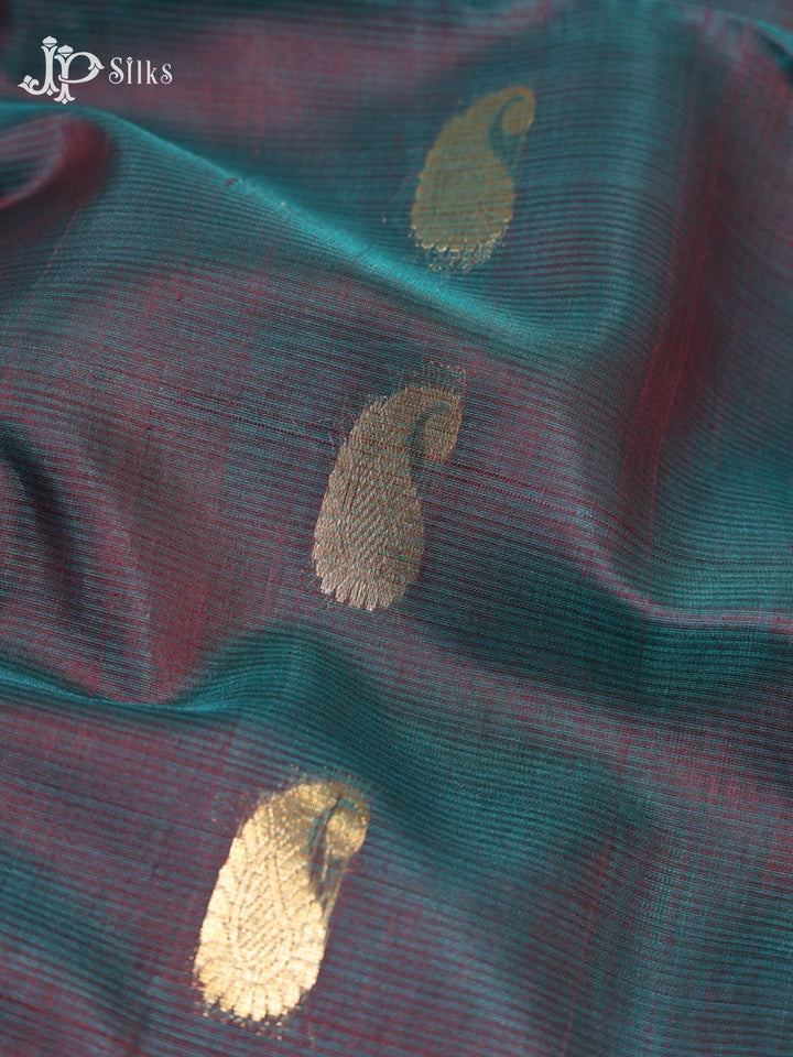 Steel Blue and Deep Purple Kora Cotton Saree - G921