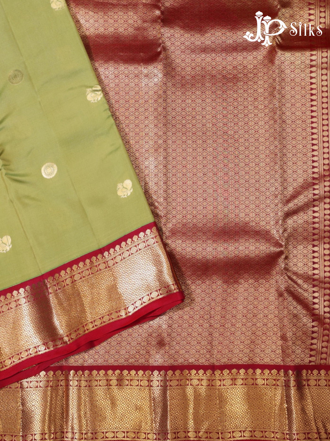 Light Olive Green & Maroon Pure Silk Mix Saree - G947