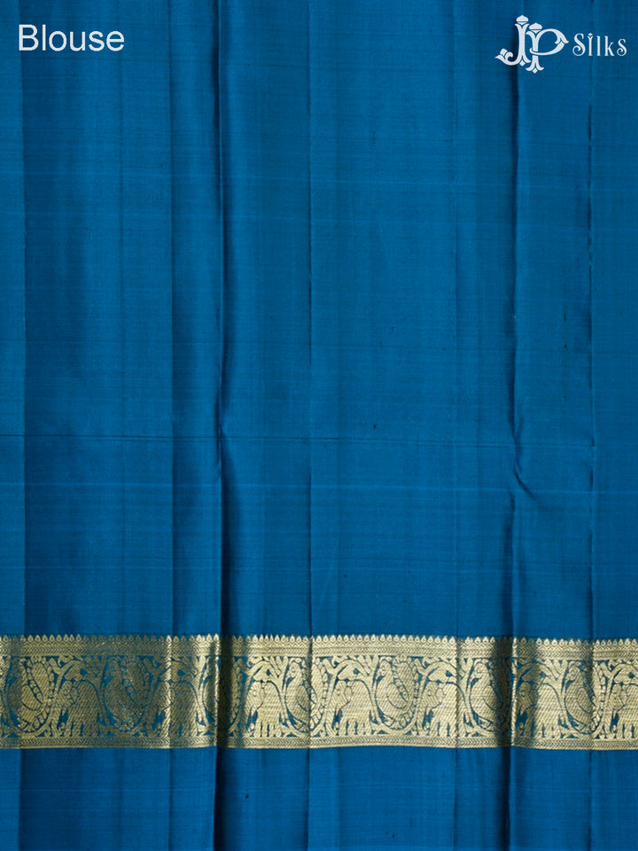 Black And Rama Blue Kanchipuram Silk Saree - A1091