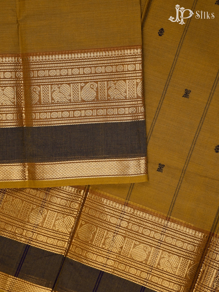 Dark Mustard And Light Maroon Theni Cotton Saree - G95