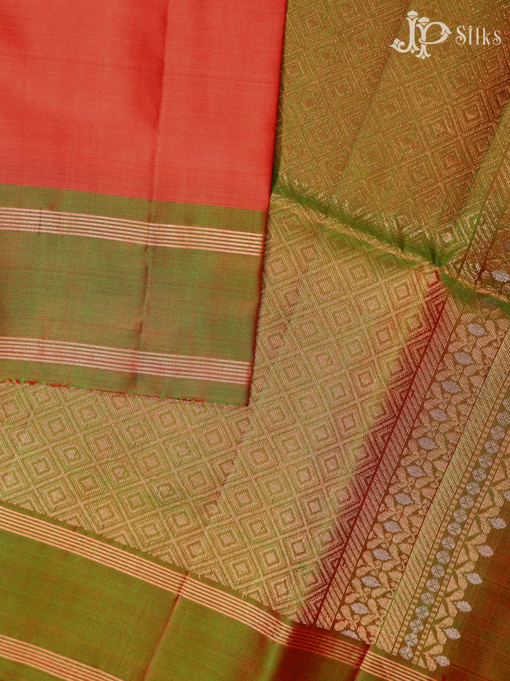 Burnt Orange and Manthulir Green Soft Silk Saree -  F2473