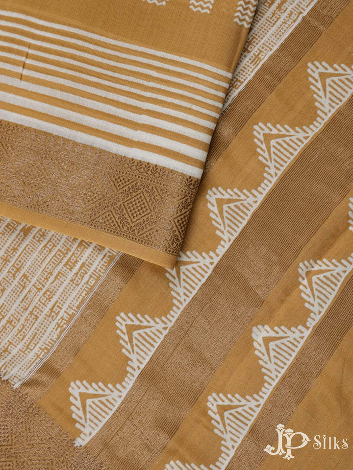 Mustard Yellow Semi Chanderi Saree - F2807